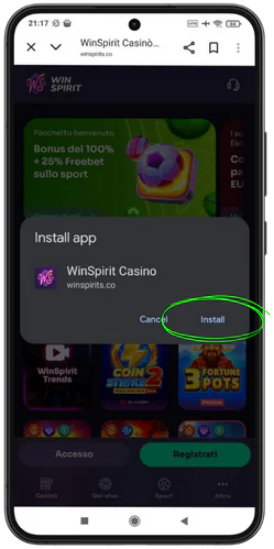 WinSpirit Casino conferma installazione