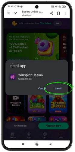 WinSpirit Casino Installation bestätigen