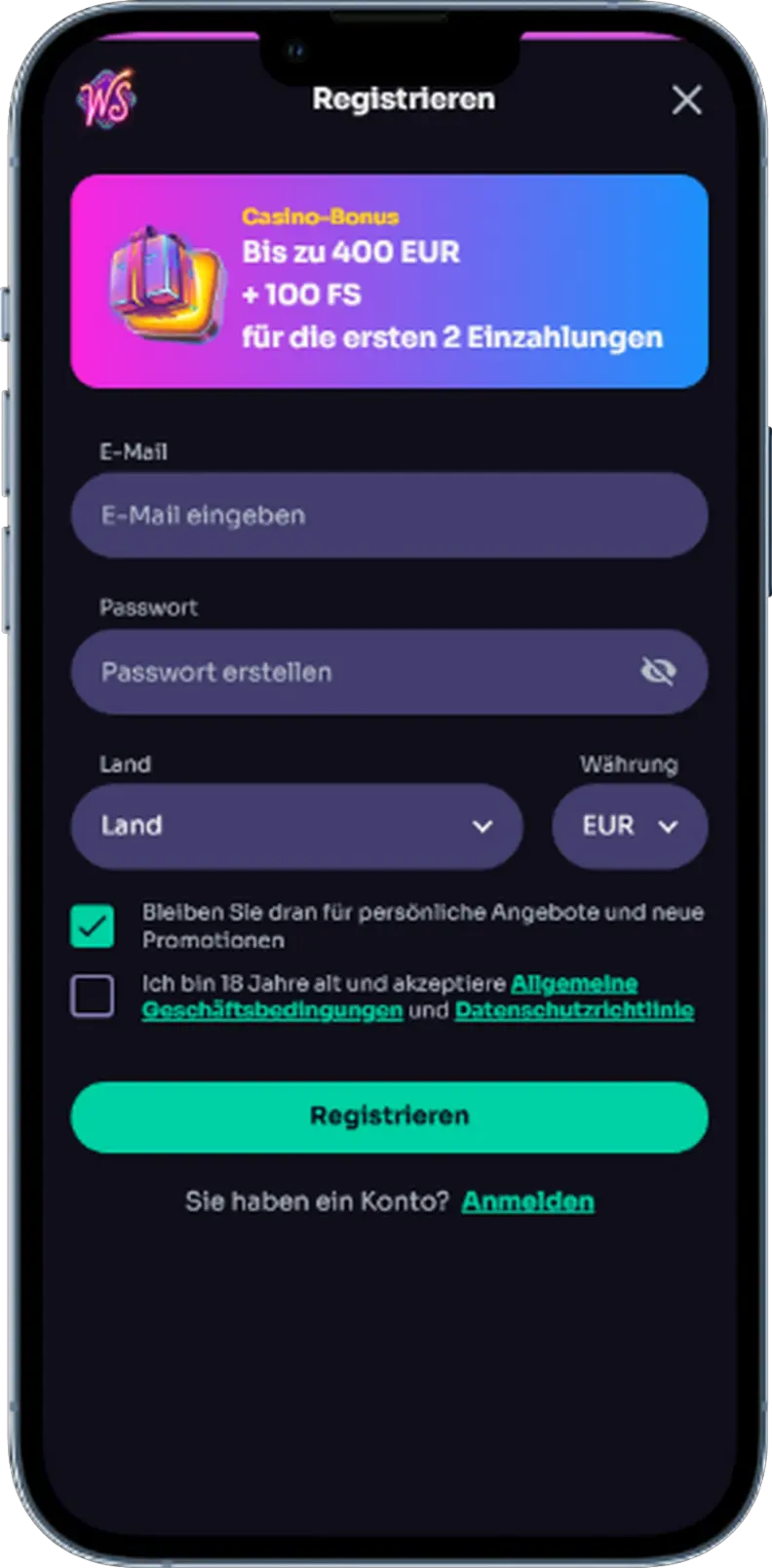 Im WinSpirit Casino registrierte E-Mail-Adresse