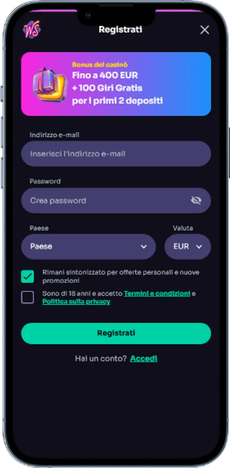 Indirizzo e-mail registrato del casinò WinSpirit