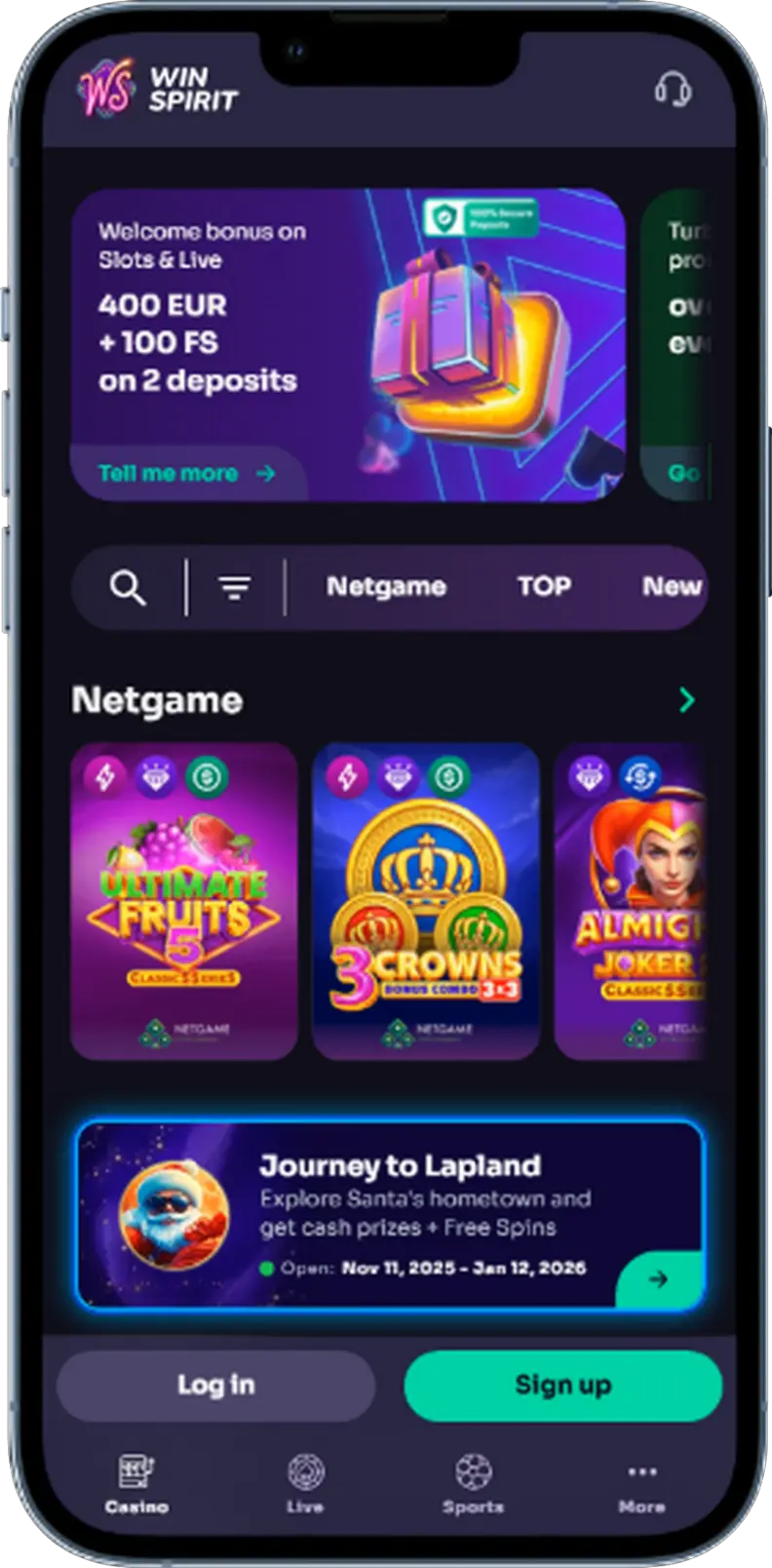 A WinSpirit Casino hivatalos honlapja